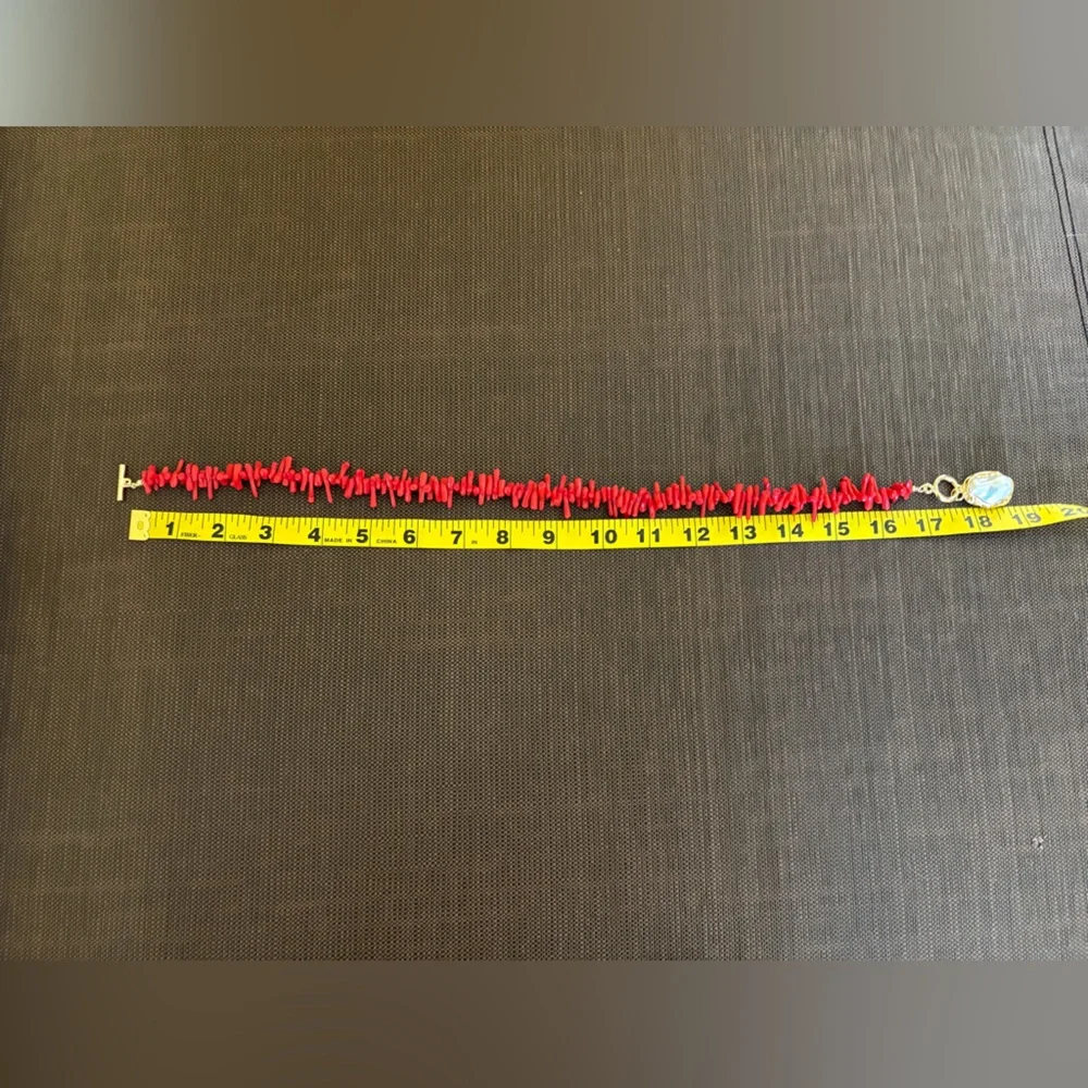 New Red Coral and Gold Faux Pearl Necklace and Bracelet Set - Picture 13 of 15